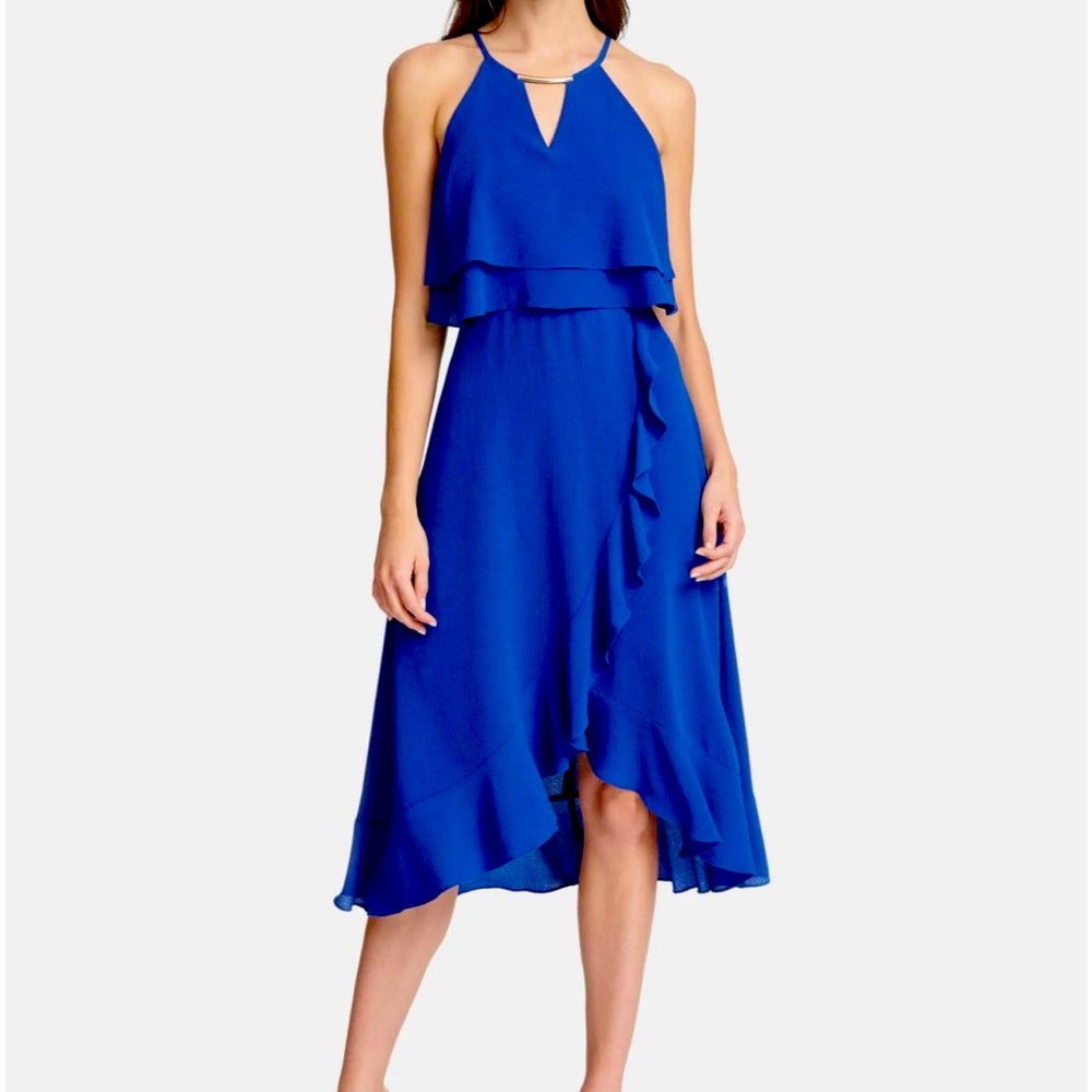 Blue Kensie Dress with gold hardware necklace built in!